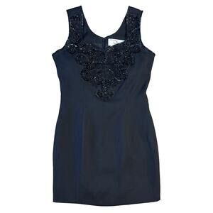VTG Deborah Laws Cocktail Dress LBD Beaded Embroidered Mini Lined Black Size 4